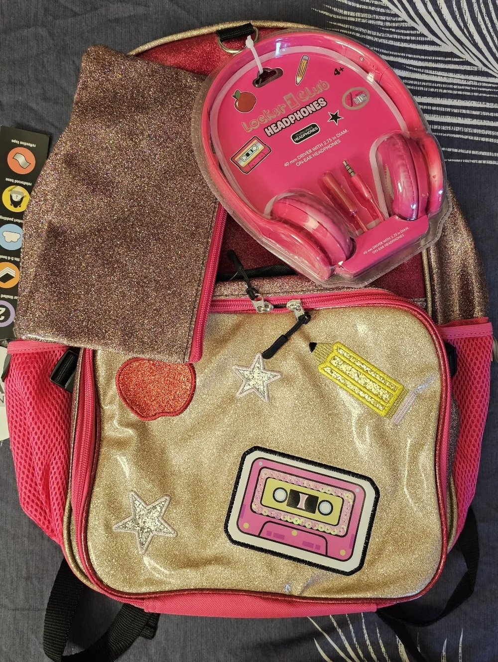 Locker Club Kids 16L Nylon Backpack set Headphones Pencil Pouch lunch box NEW